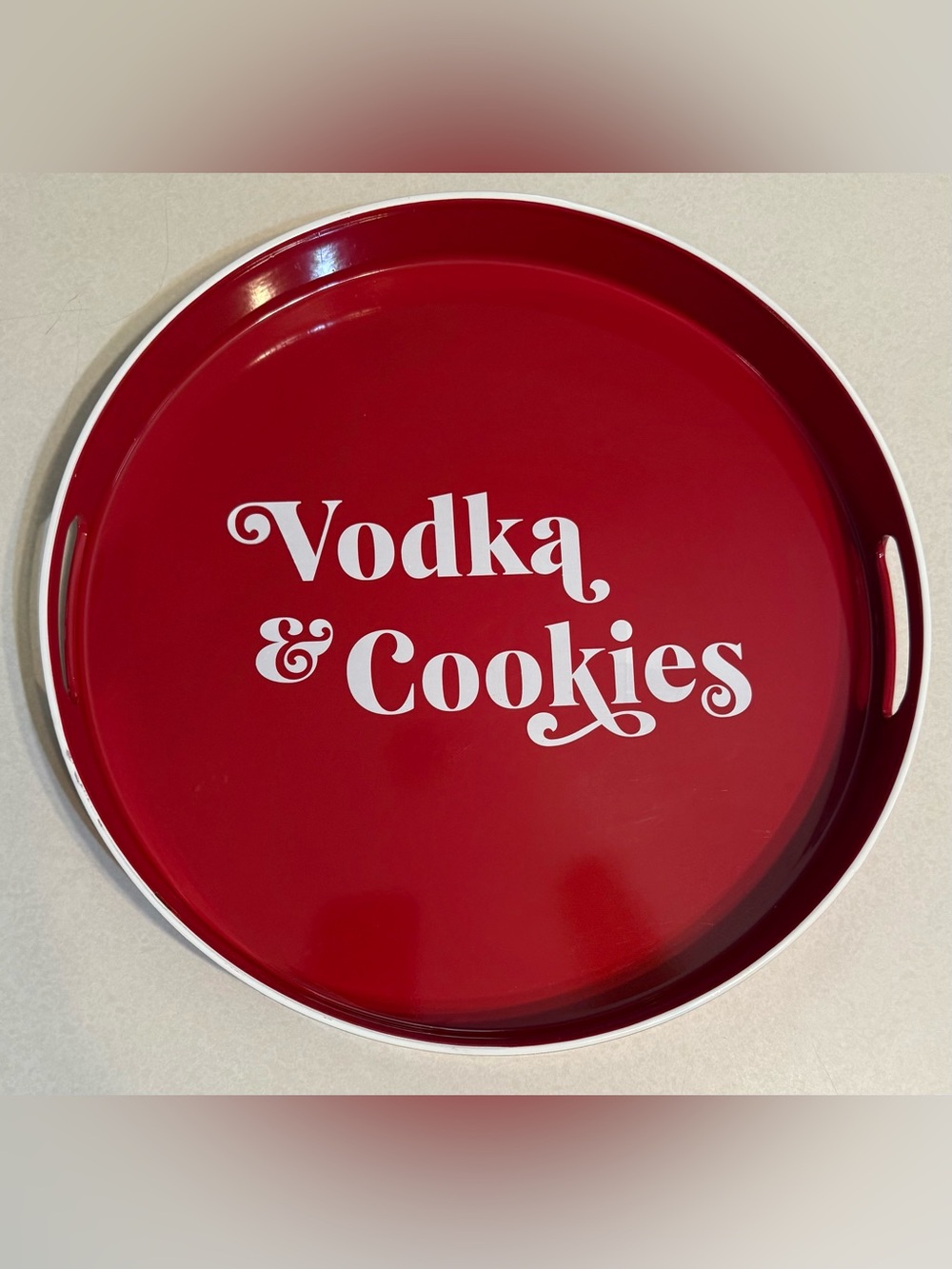 Fun Red Round ‘Vodka & Cookies’ Serving Tray